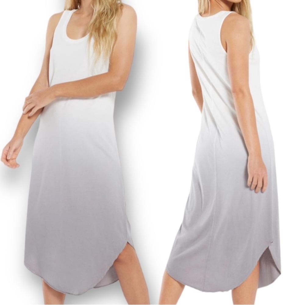 Z Supply Reverie Midi Dress in White and Grey Dip Dye